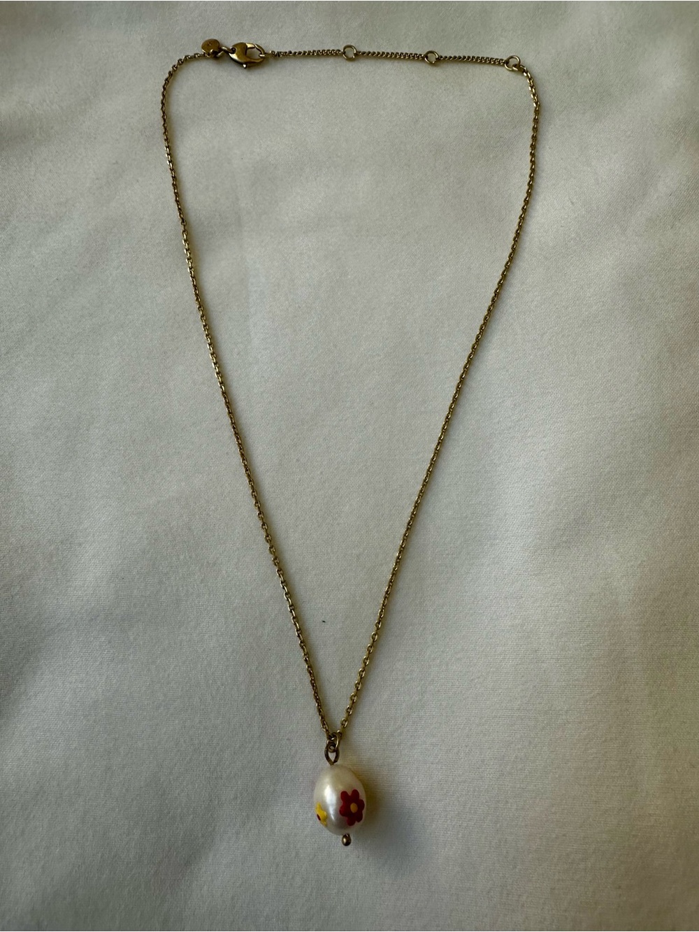 Madewell Gold Floral Pearl Pendant Necklace Red Yellow Flower Adjustable